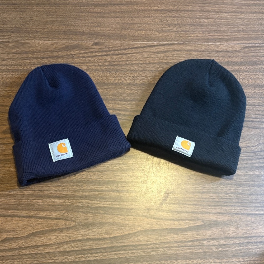 Carhartt VINTAGE Cuffed Beanie Hats Navy Blue & Black Bundle of 2